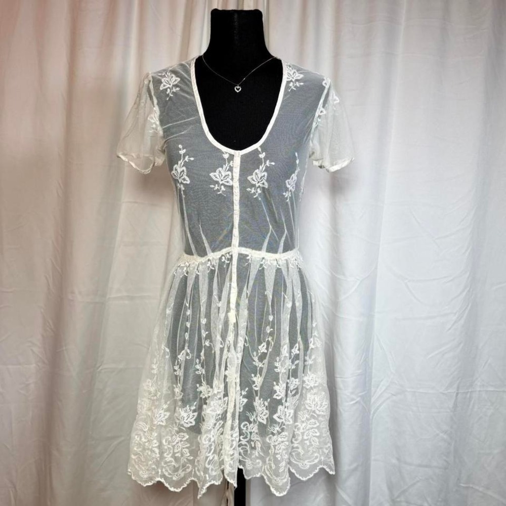Sheer Lace Babydoll Dress White (S)